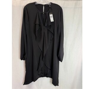 BCBGMAXAZRIA NWT Black Ruffle Front Long Sleeve Dress Size M Elegant Workwear